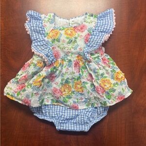 0-3 month Pippa & Julie Floral and Gingham bubble spring Easter summer smocked